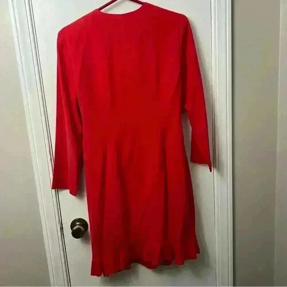 NL by Nina Leonard- Silk Wrap Dress with Ruffle- Long Sleeve- Red- Petite 12 - Picture 7 of 7